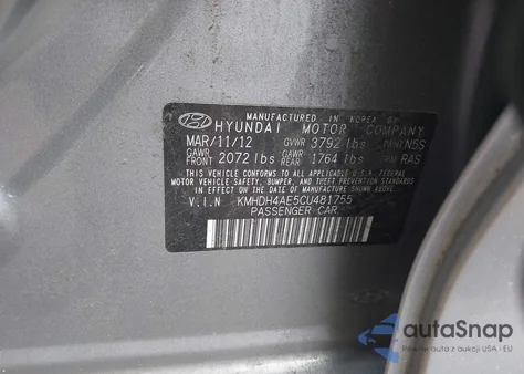 2012 Hyundai Elantra Limited (Ulsan Plant) z USA, uszkodzony, nr VIN KMHDH4AE5CU481755